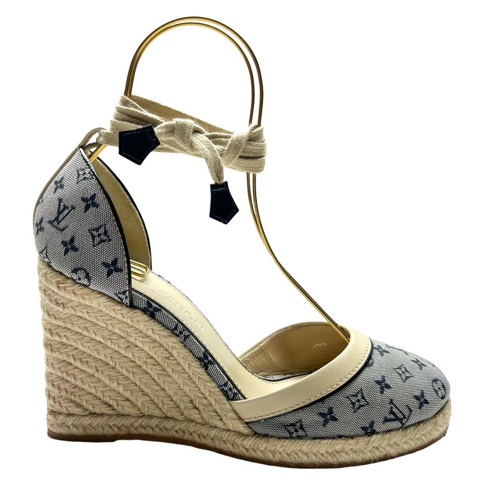 LOUIS VUITTON Ibiza LV Monogram Canvas Espadrille Wedges Sandals EU 40 US 10